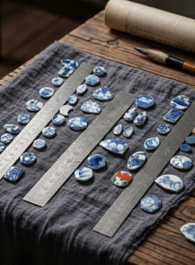 明清 青花古瓷老瓷片首饰礼品  纯手工打磨 可做项坠吊坠戒指书签