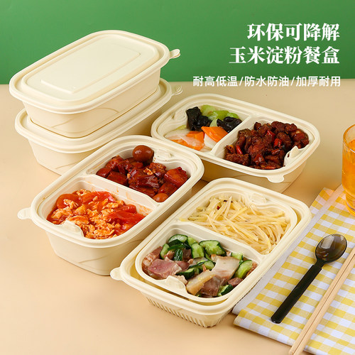长方形淀粉双层一次性打包餐盒