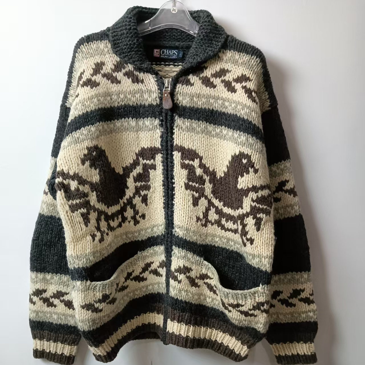 vintage孤品古着手工麋鹿圣诞雪花雷鸟复古费尔岛毛衣粗针织外套