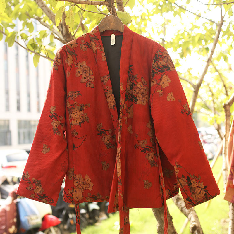 河泥原创设计真丝桑蚕丝香云纱短款汉服款复古棉衣短棉服