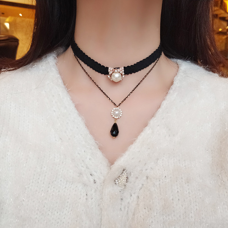 艾米米设计新款多层流苏吊坠珍珠唯美气质百搭项圈时尚锁骨项链