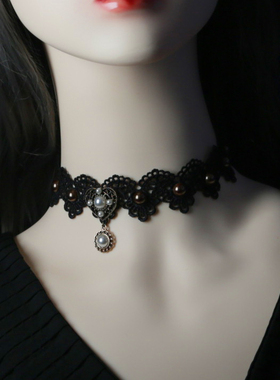 蕾丝仿珍珠项链原创设计复古女