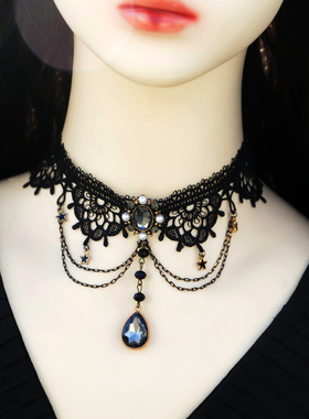 黑色暗黑蕾丝花边锁骨配饰蕾丝颈链项链lolita颈饰哥特风短款项链