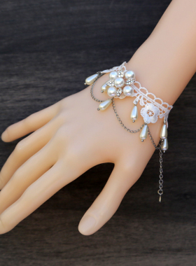 森系手腕手链哥特白色珍珠饰品复古新娘蕾丝仙女流苏百搭