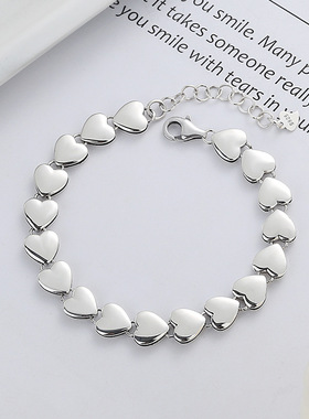 潮流个性S925纯银韩版创意个性扁爱心拼接链少女心潮流百搭手链女