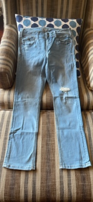 出口美国原单大码女装复古尾货中腰弹力boyfriend修身破洞牛仔裤