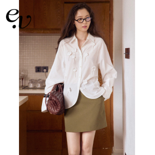 衬衫 Even 收腰简约时髦抗皱易打理舒适长袖 手工立体花 Vintage