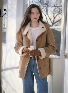 Even Vintage |100%绵羊毛 皮毛一体正反两穿立翻领廓形皮毛外套