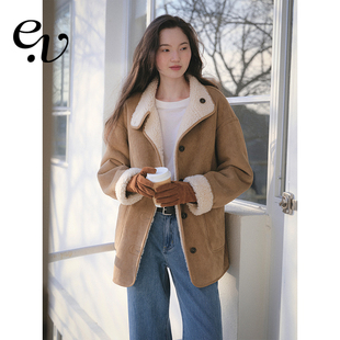 皮毛一体正反两穿立翻领廓形皮毛外套 100%绵羊毛 Even Vintage