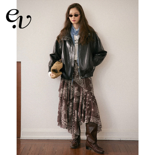 复古百搭新款 Even 长款 波嬉风佩斯利 不规则印花半身裙 Vintage