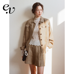 风舒适百搭复古老钱风衬衫 Even 休闲工装 100%亚麻 外套 Vintage