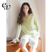 Even 上衣 宽松绿色条纹系带套头针织衫 Vintage 100%亚麻