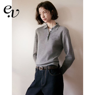 经典 100%精纺羊毛 复古polo领字母刺绣上衣 Vintage Even