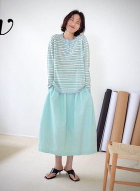 【明星同款】Even Vintage| 莱赛尔亚麻复古撞色条纹夏长袖针织衫