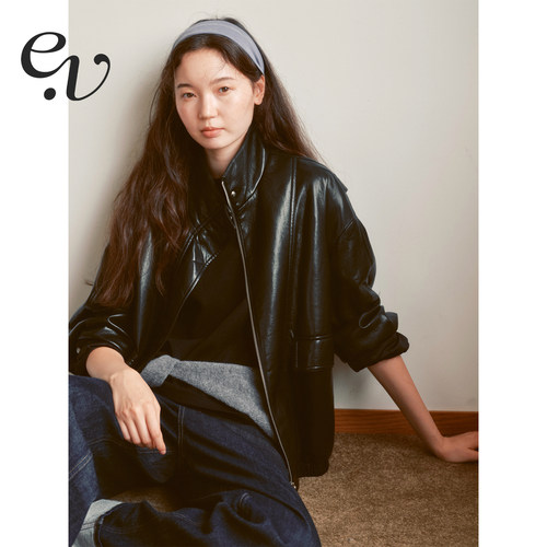 Even Vintage | 环保哑光皮 设计感立领廓形插袋压线机能皮衣夹克