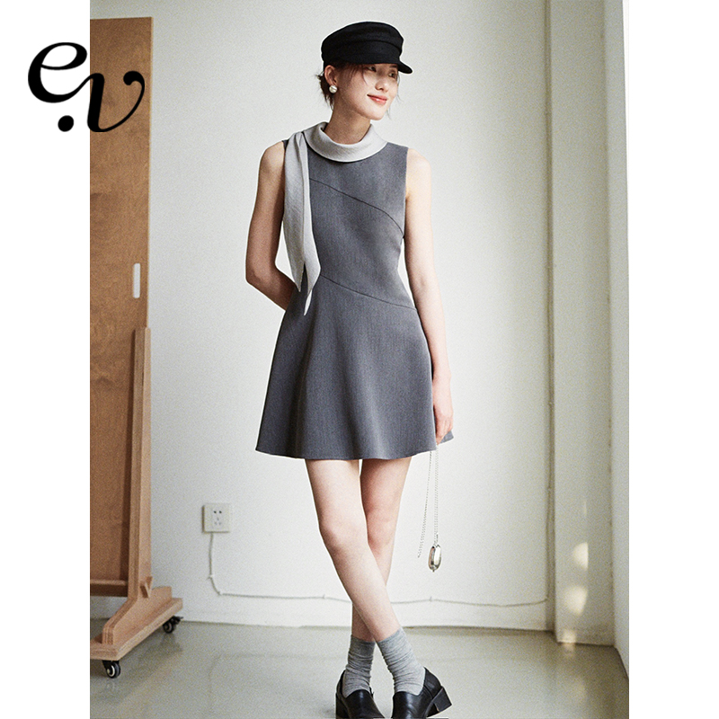 Even Vintage|时髦分子 复古文艺春夏新品无袖飘带纯色连衣裙