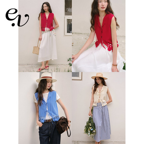 EvenVintage红色V领背心新品