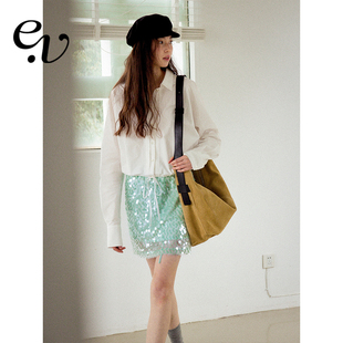 Vintage Even 亮片A字裙气质氛围感半身裙高腰短款 明星同款
