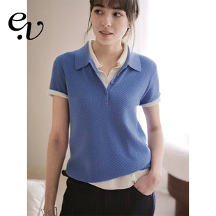 鱼骨纹基础百搭气质短袖 有机棉羊绒 翻领poloT恤 Vintage Even