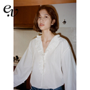 Vintage 衬衫 经典 原创设计感优雅木耳边白色灯笼袖 秋 复古 Even