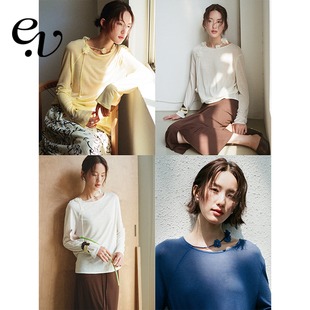 空气感不规则手工立体花朵飘带长袖 慵懒午后 上衣 Vintage Even