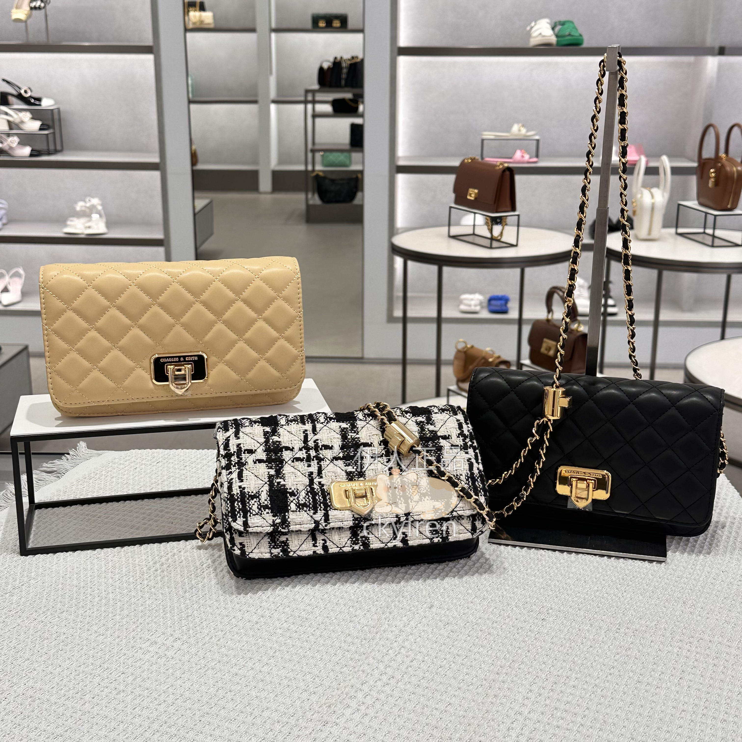 CHARLES&KEITH23年秋小CK2-70160131菱格链条可调节单肩小方包