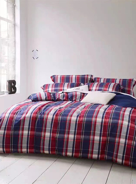 Gabriel英伦床品 摩尼卡绒条纹格子纯棉长绒棉色织外贸原单四件套