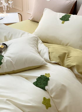 【奶油星愿树】秋冬ins全棉磨毛四件套纯棉长绒棉床单笠床上用品