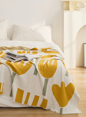 三月洋芥ins北欧简约纯棉针织毯 午睡办公室沙发毯子春秋休闲盖毯