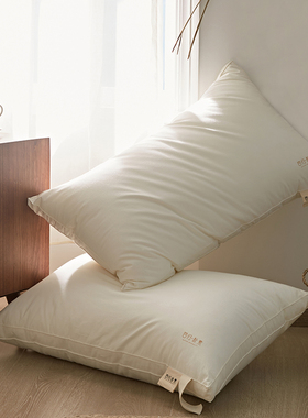 无荧光A类全棉枕芯米白磨毛 高软回弹护颈睡眠枕酒店民宿单人枕头