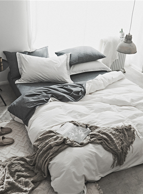 北欧简约日系素色床品 全棉纯色四件套纯棉被套床单双人床上用品