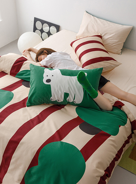马尔济斯狗插画设计全棉贡缎童趣床上用品长绒棉纯棉床单笠四件套