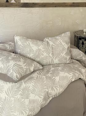 自然松弛感棉麻色织提花四件套轻法式简约亚麻棉床单被套床上用品