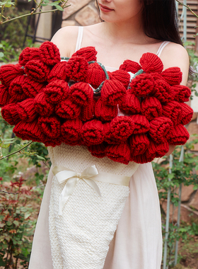 仙美玫瑰花束毛线钩织毯子休闲盖毯办公室午睡沙发毯子花朵装饰毯