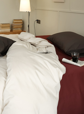 白茶复古红高级感气质100s全棉轻磨毛床品极简纯色长绒棉四件套