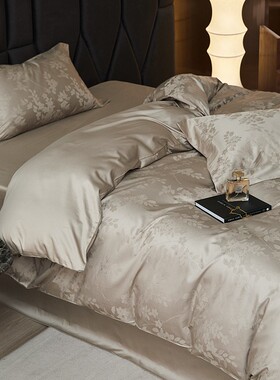 高级感小提花全棉贡缎轻奢简约床品套件北欧纯棉长绒棉床单四件套