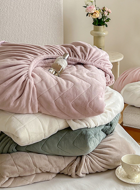 秋冬保暖牛奶绒床笠加厚床单纯色短毛绒夹棉床罩席梦思床垫保护套