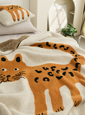 大猫斑点豹软糯半边绒针织毯子抱枕 休闲盖毯办公室午睡沙发毯子