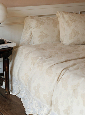 法式温柔复古仙美镂空花边色织棉麻提花四件套貌美亚麻高级感床品