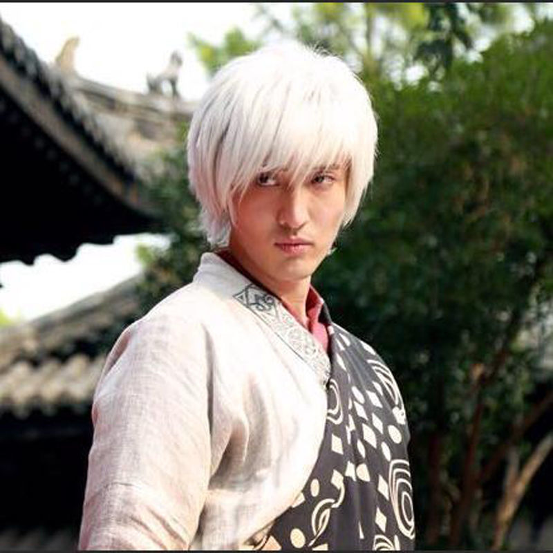 医馆笑传COS杨宇轩同款假发男蓬松个性短直发白色高温丝整顶发套