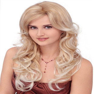 化纤假发蓬松大波浪整顶发套欧美金发时尚长卷发金色高温丝全头套