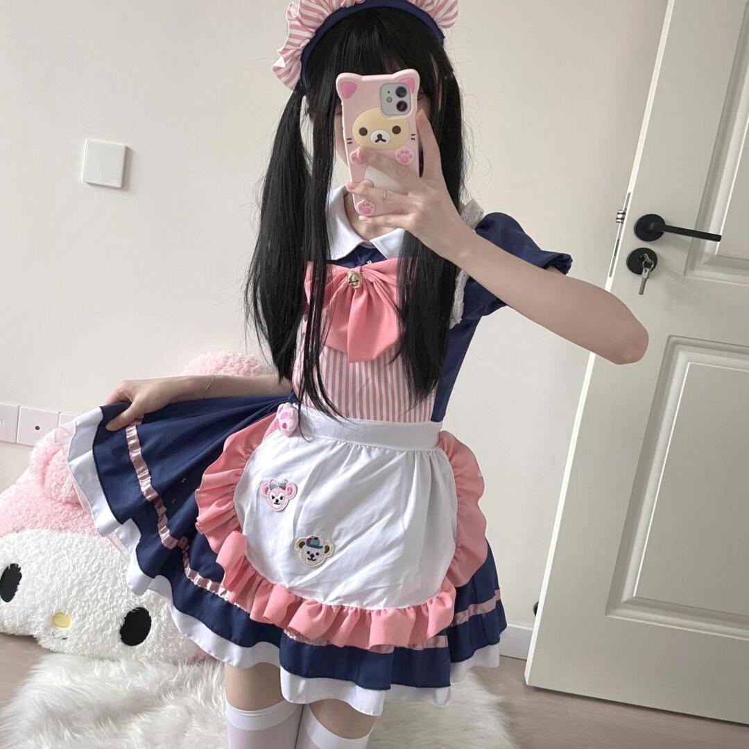 日系可爱lolita猫爪粉cos软妹连衣裙迪士尼咖啡厅萌妹可爱女仆装