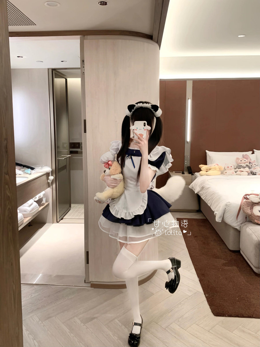 天使女仆装日系萝莉可爱软妹绀色cos女佣装洛丽塔lolita连衣裙