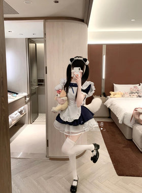 天使女仆装日系萝莉可爱软妹绀色cos女佣装洛丽塔lolita连衣裙