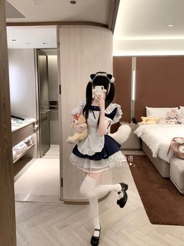 天使女仆装日系萝莉可爱软妹绀色cos女佣装洛丽塔lolita连衣裙