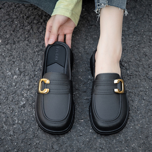 外穿黑色凉拖鞋 女夏季 软底时尚 百搭单鞋 2025新款 穆勒鞋 包头半拖鞋