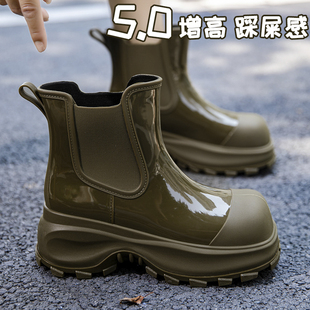 厚底雨靴女款时尚百搭外穿软底雨鞋防滑防水马丁靴增高英伦风短靴