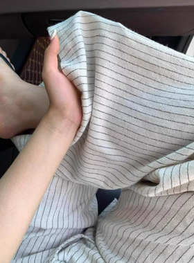 日系棉麻条纹阔腿裤女夏季薄款亚麻裤子高腰垂感宽松慵懒休闲长裤