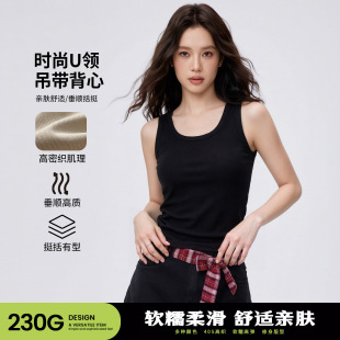 夏季 t恤上衣潮 黑色吊带背心女小众外穿瑜伽运动工字显瘦美背无袖