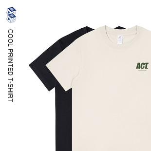 夏季 女青少年打底上衣 重磅圆领T恤男日系字母ACT印花短袖